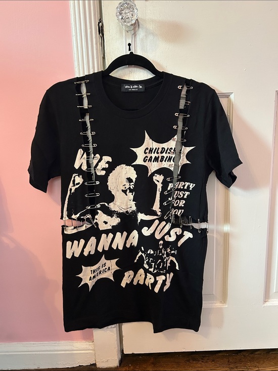 Tops - I Am Koko LA Black Graphic Tee with Safety Pin Detail